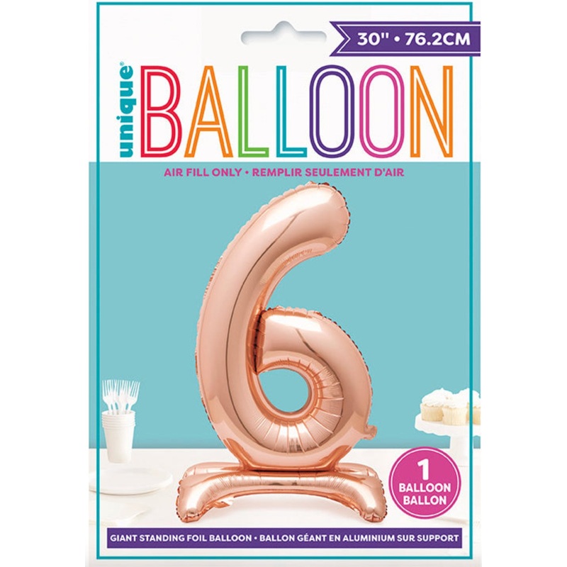 Ballon Mylar Centre De Table - Chiffre 6 Rosegold