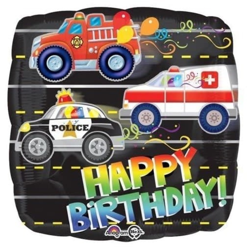 Ballon Mylar 18Po - Happy Birthday Voitures