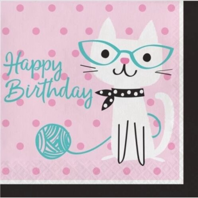 Serviettes De Table (16) Happy Birthday - Chaton Mignon