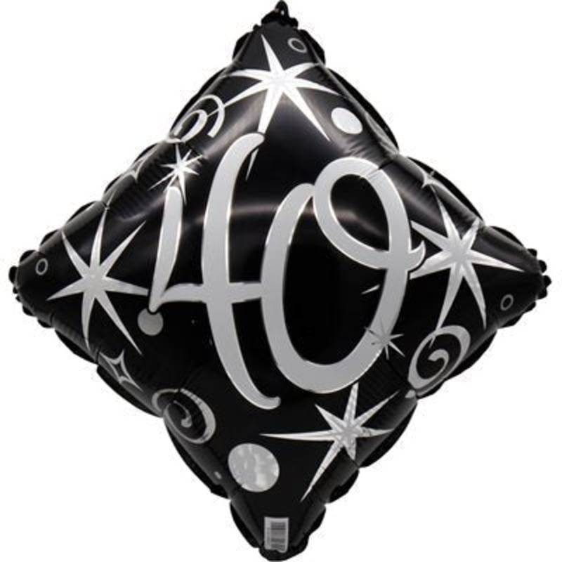 Ballon Mylar 18 Po - Losange noir et argent 40 ans