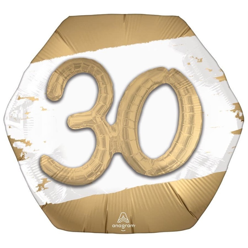 Ballon Mylar Supershape- Blanc Or - 30 Ans 3D