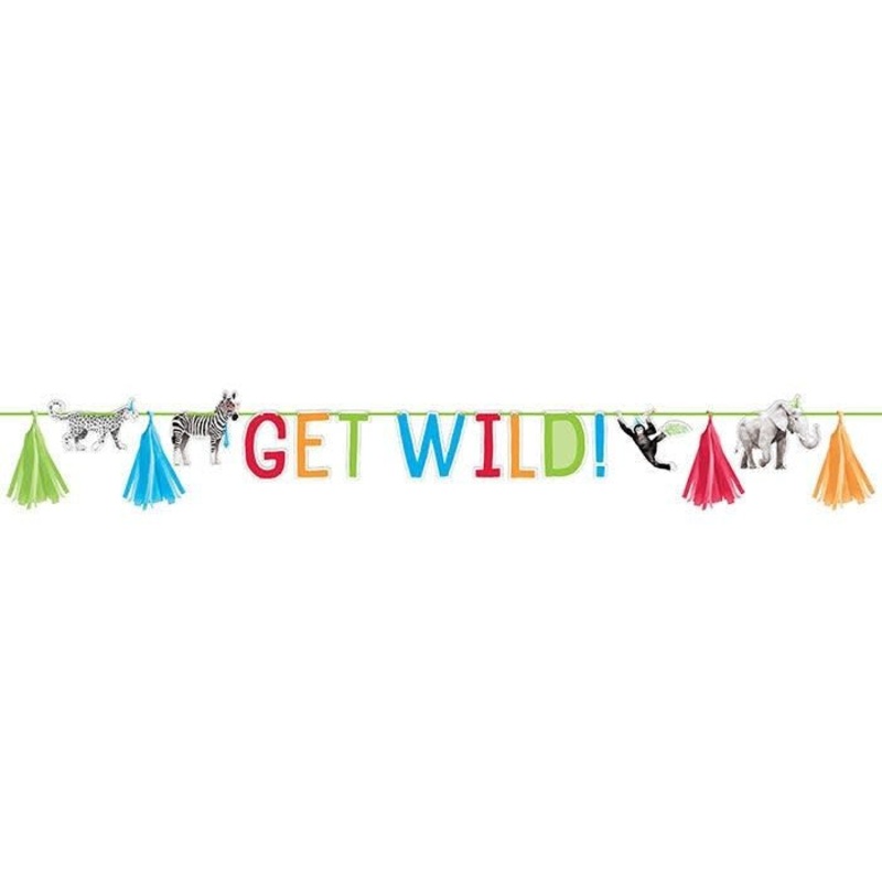 Bannire De Fte Avec Pompons (8X94Po) - Animaux De La Jungle ("Get Wild")