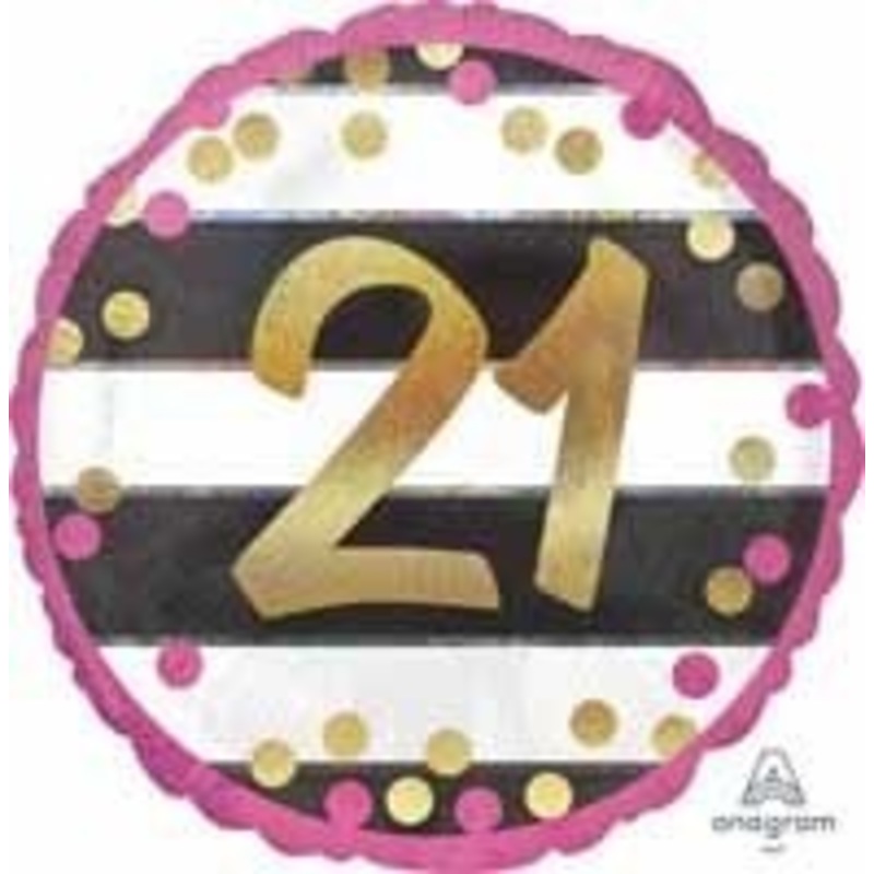 Ballon Mylar 18 Po - 21 Noir Blanc Or Rose