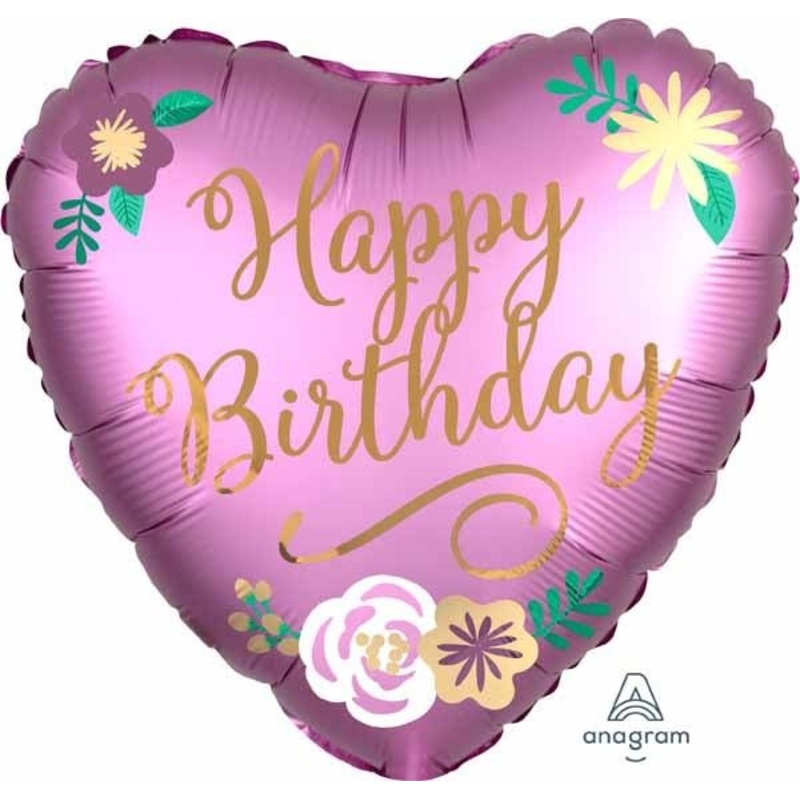 Ballon Mylar 18Po - Happy Birthday (Coeur Floral)