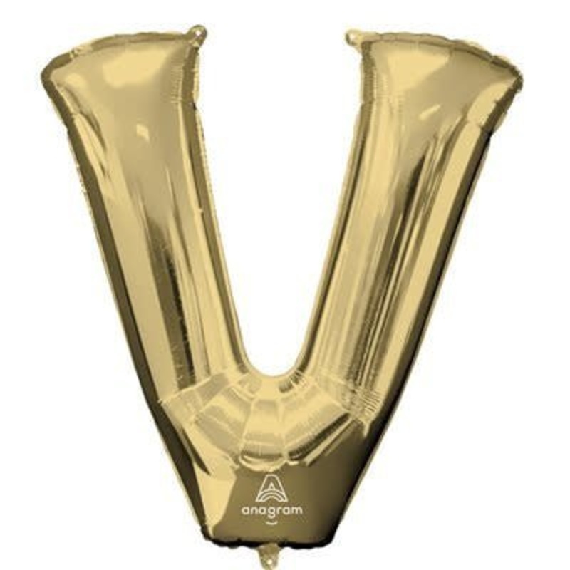 Ballon Mylar Supershape Lettre V - Or Blanc