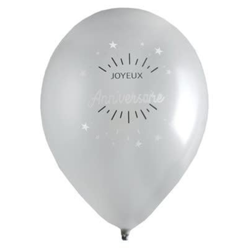 Ballons Latex 9Po (8) - Joyeux Anniversaire Argent