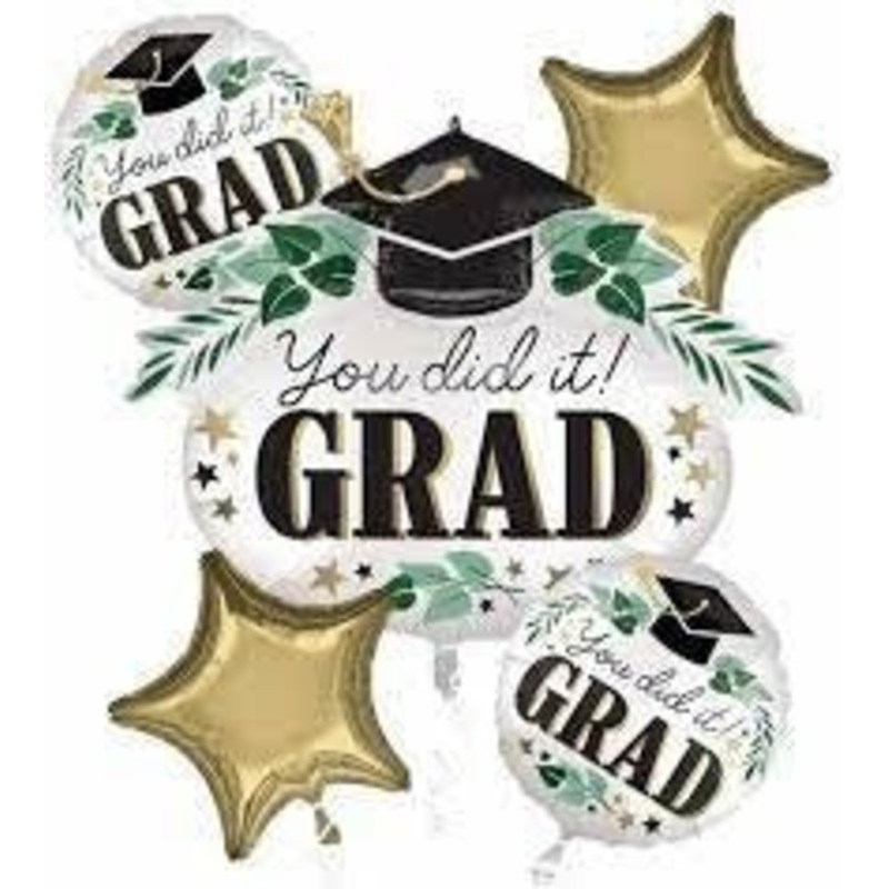 Bouquet De 5 Ballons Mylar - Graduation (Feuille)
