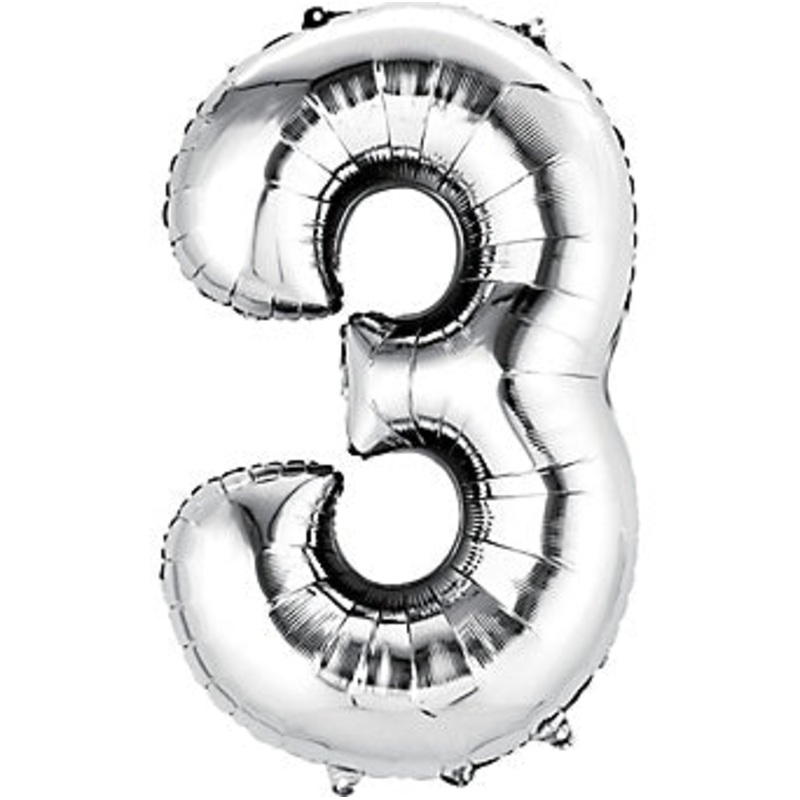 Ballon Mylar Supershape - Nombre 3 Argent