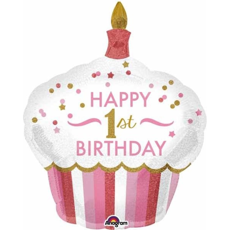 Ballon Mylar Supershape - Petit Gateau Rose 1 An