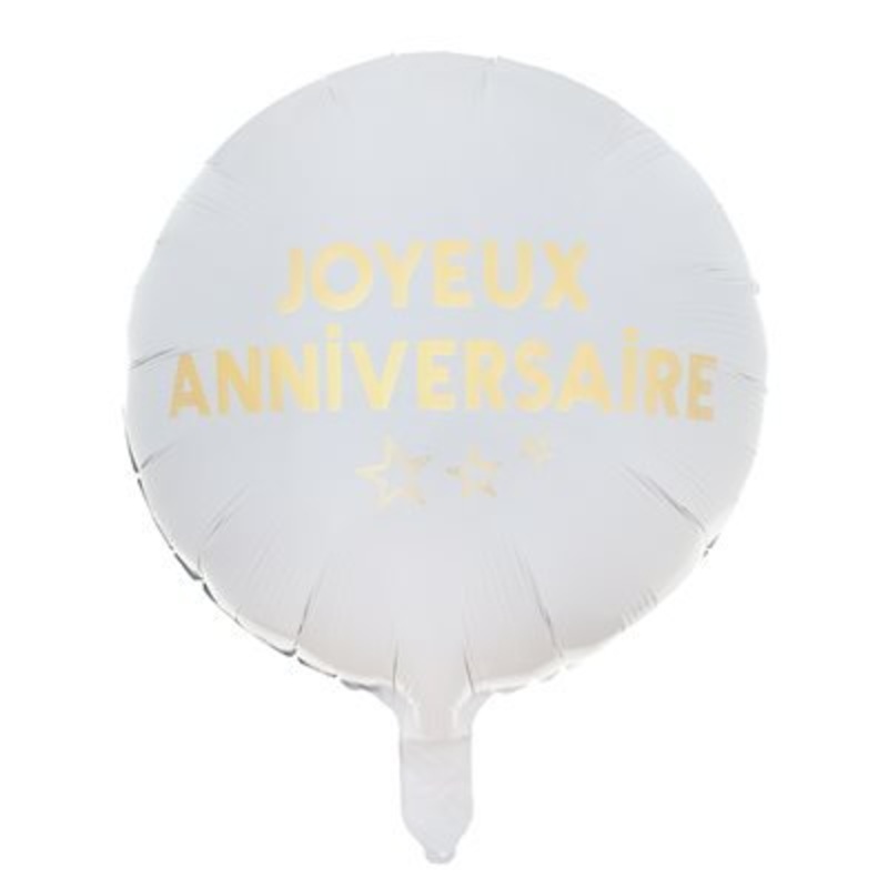 Ballon Mylar 18po- Joyeux anniverssaire Blanc Or