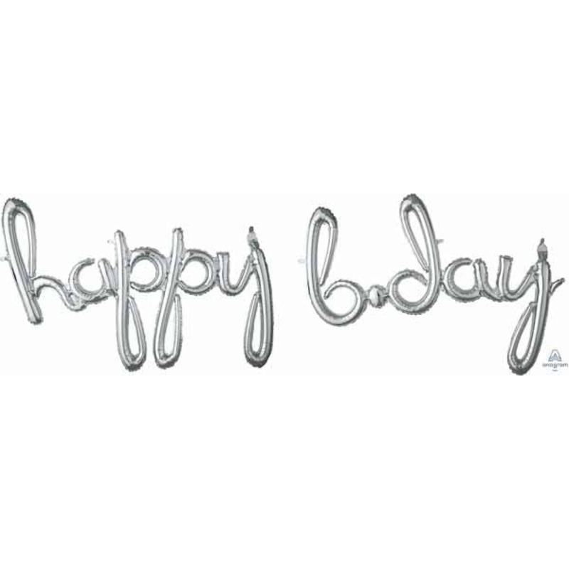Ballon Mylar  Suspendre  L'Air - Happy Bday Argent