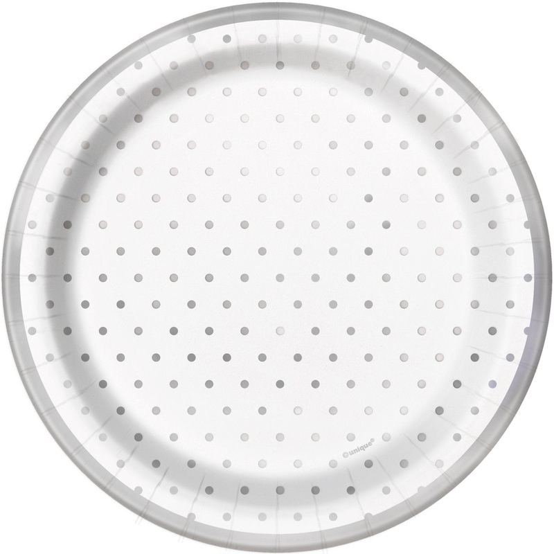 Assiettes en carton 7po (8) - blanc pois argent