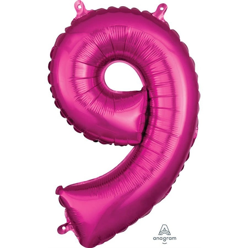 Ballon Mylar 16" - Nombre 9 Magenta