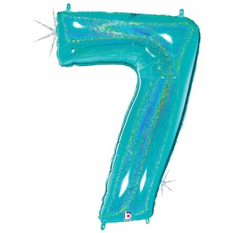 Ballon Mylar Supershape - Nombre 7 Bleu Holographique