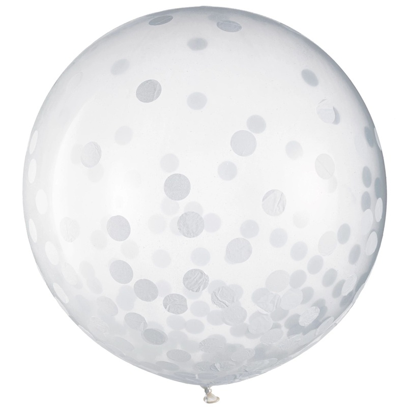 Ballons Latex 24Po Transparent Avec Confetti (2) - Blanc