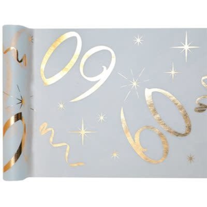Chemin De Table Blanc et Or - 60 Ans