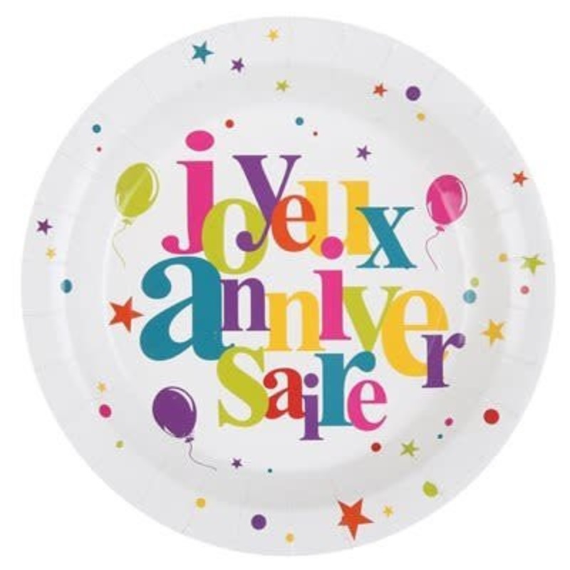 Assiettes 9Po (10) -  Joyeux Anniversaire Festif Multicolore