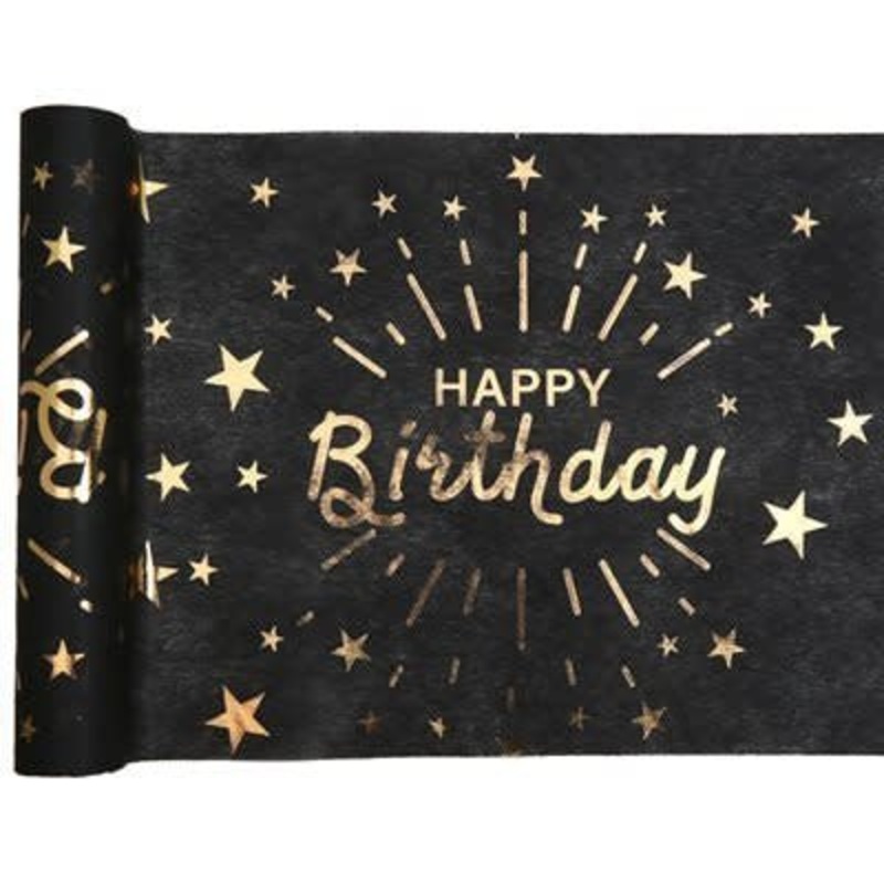 Chemin De Table Noir et Or - Happy Birthday