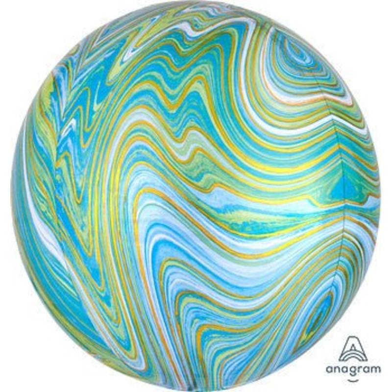 Ballon Mylar Orbz Marbr -  Vert/Turquoise/Or