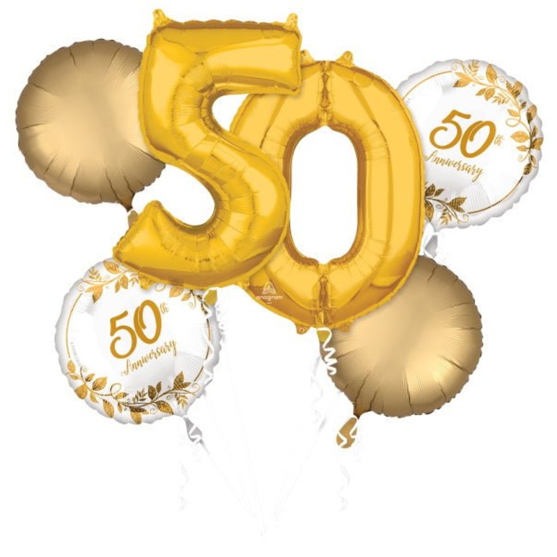Bouquet de 6 Ballons Mylar 50e Anniversaire