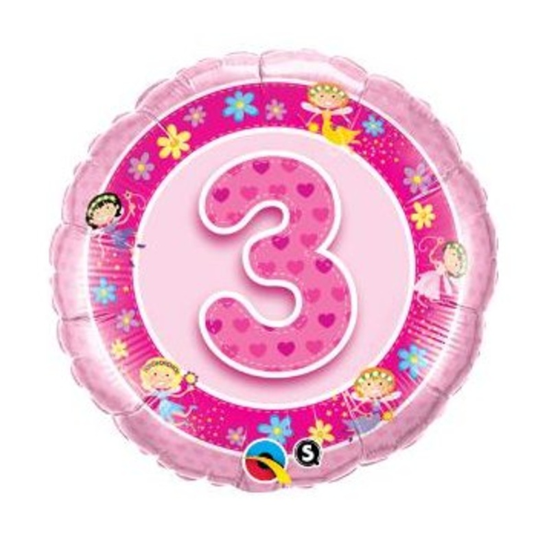 Ballon Mylar 18Po - 3 Ans Rose Fe