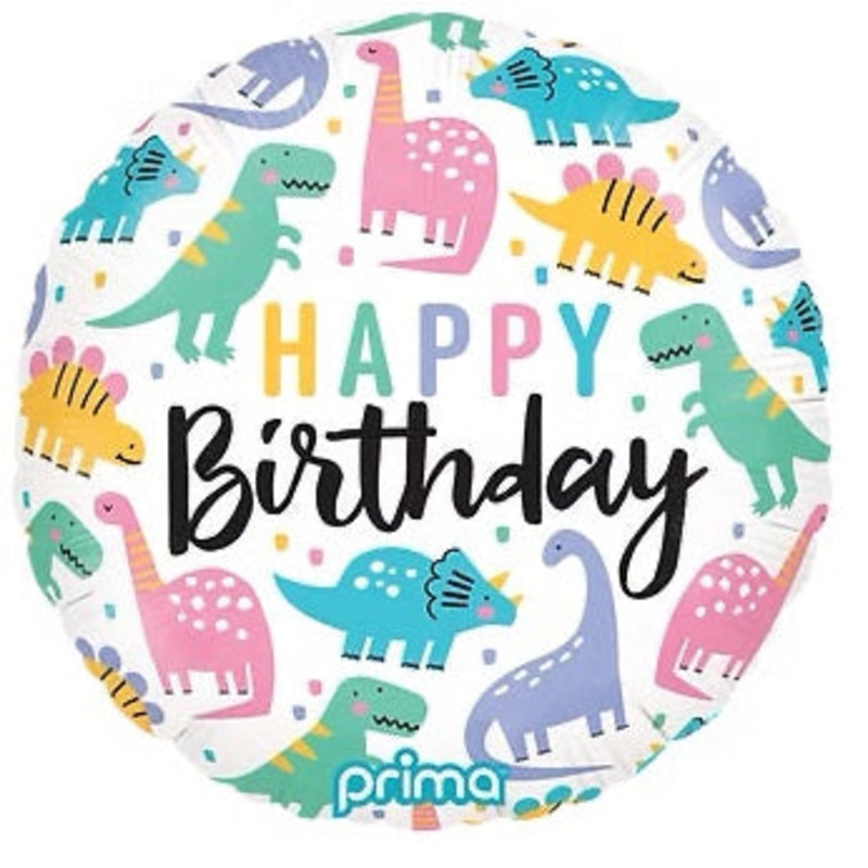 Ballon Mylar 18Po - Happy Birthday Dinosaure Pastel