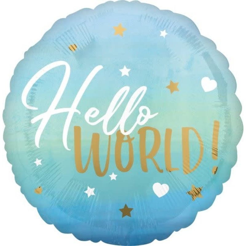Ballon Mylar 18Po - Hello World Bleu