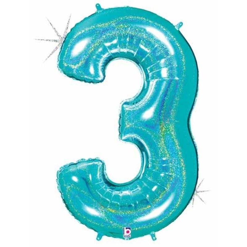 Ballon Mylar Supershape - Nombre 3 Bleu Holographique