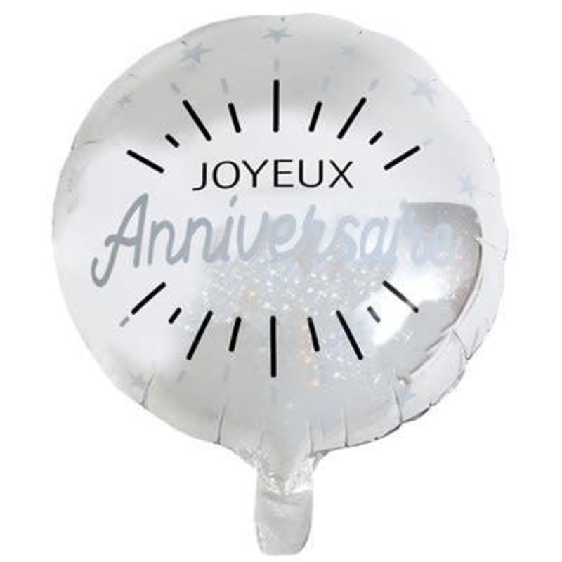 Ballon Mylar 18Po - Joyeux Anniveraire Argent