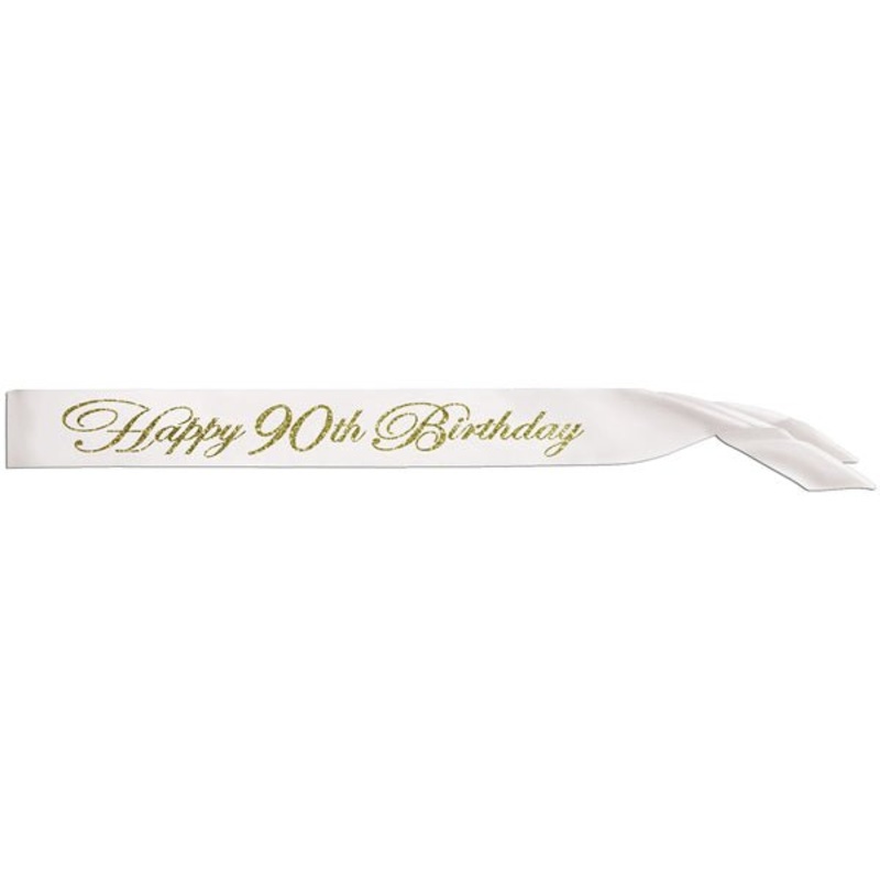 charpe/Sash Happy 90Th Birthday -  Blanc Et Or