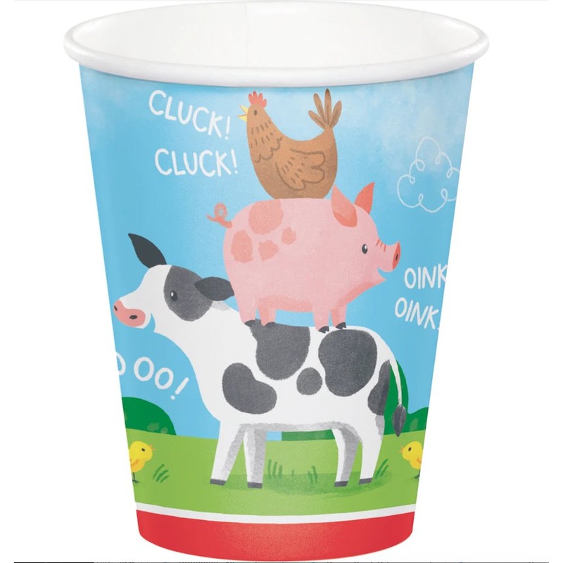 Verres En Carton 9Oz (8) - Animaux De La Ferme