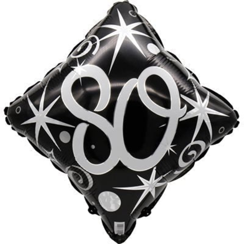 Ballon Mylar 18 Po - Losange noir et argent 80 ans