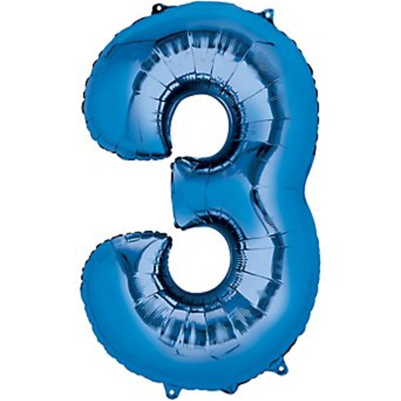 Ballon Mylar Supershape - Nombre 3 Bleu