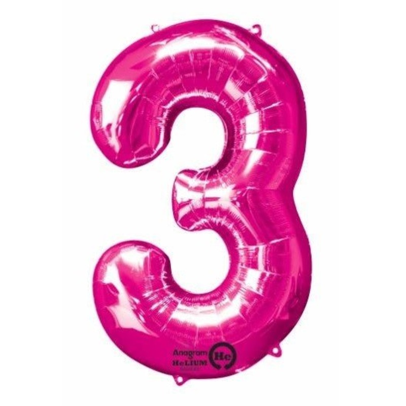 Ballon Mylar Supershape - Nombre 3 Magenta