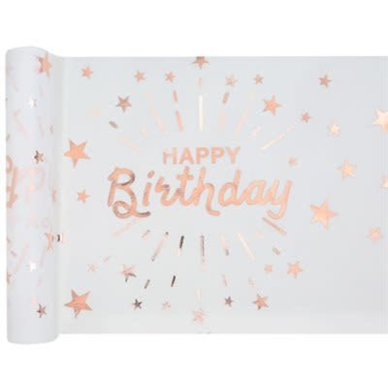 Chemin De Table Blanc et Rose Gold - Happy Birthday