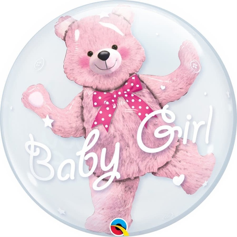Ballon Double Bubble Ourson ''Baby Girl'' Rose