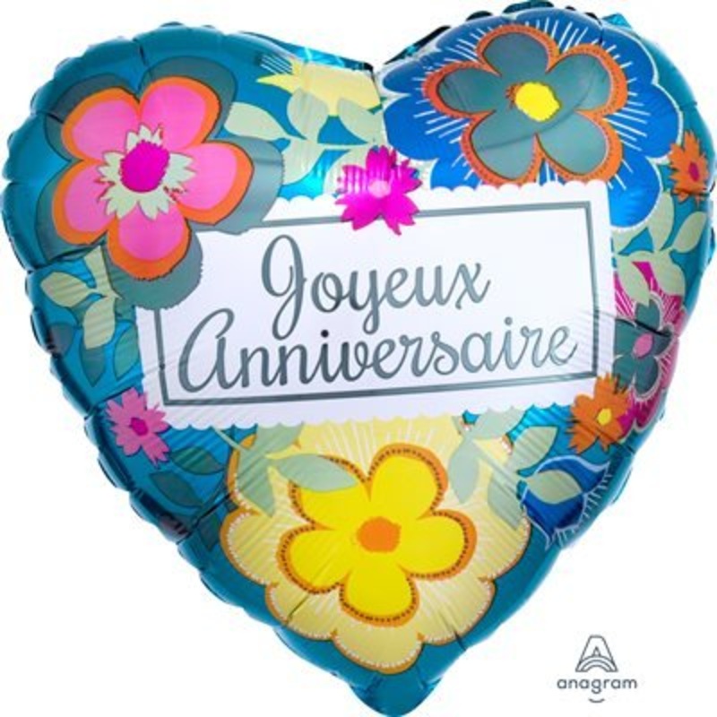 Ballon Mylar 18Po - Joyeux Anniversaire en coeur