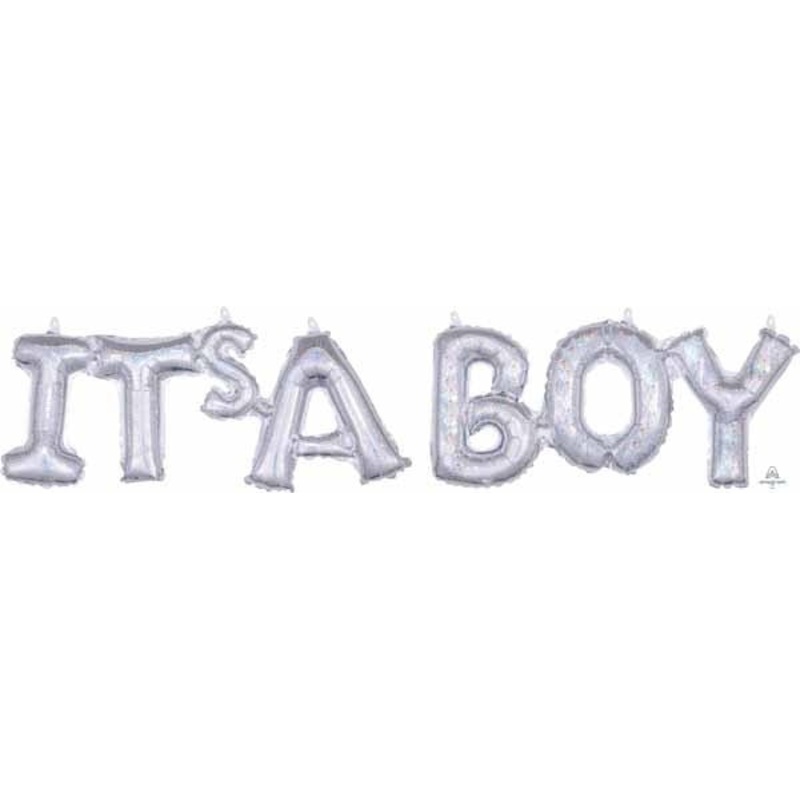 Ballon Mylar Lettre Scrypt  L'Air - It'S A Boy (Argent Holo)