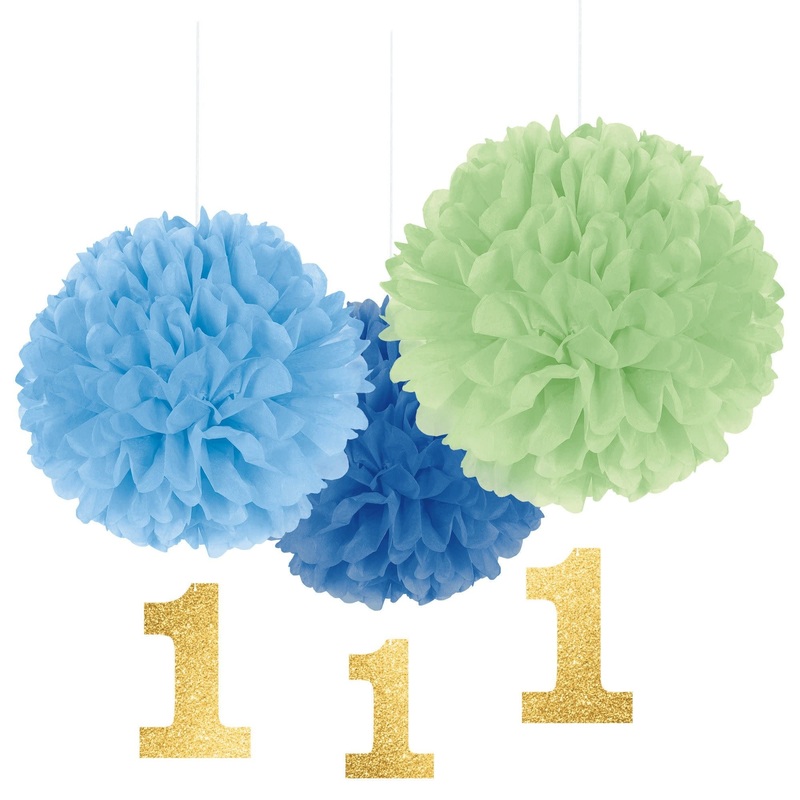 Boules Dcoratives En Papier 16Po (3) Avec Dcorations Suspendues - 1 An Garon (Pastel)