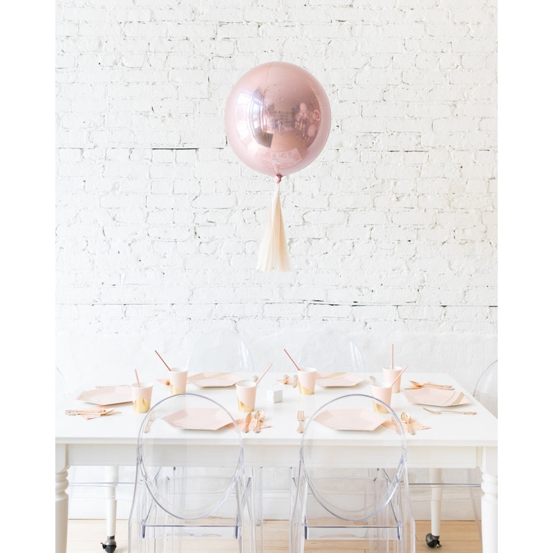 16in Rose Gold Orb Foil Balloon with Ivory Skirt Centerpiece