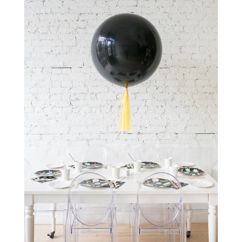 Black Giant Balloon and Yellow Skirt Centerpiece