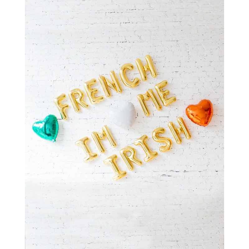 16in Gold FRENCH ME, IM IRISH Foil Letters and hearts Set