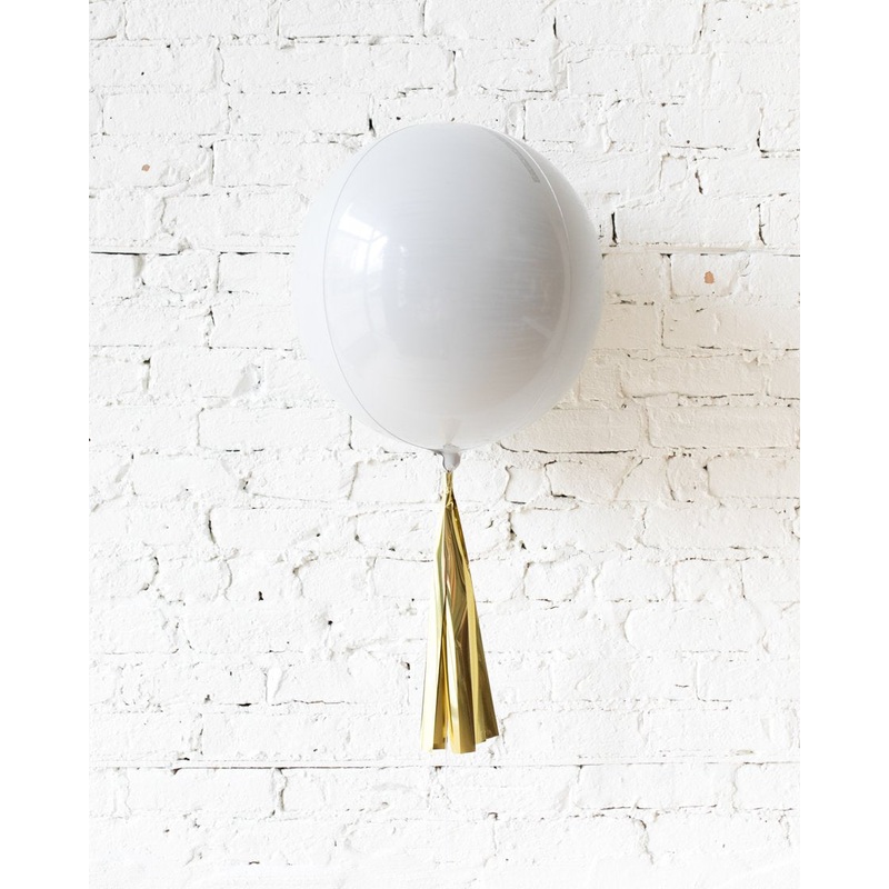 16in White Orb Foil Balloon and Gold Skirt