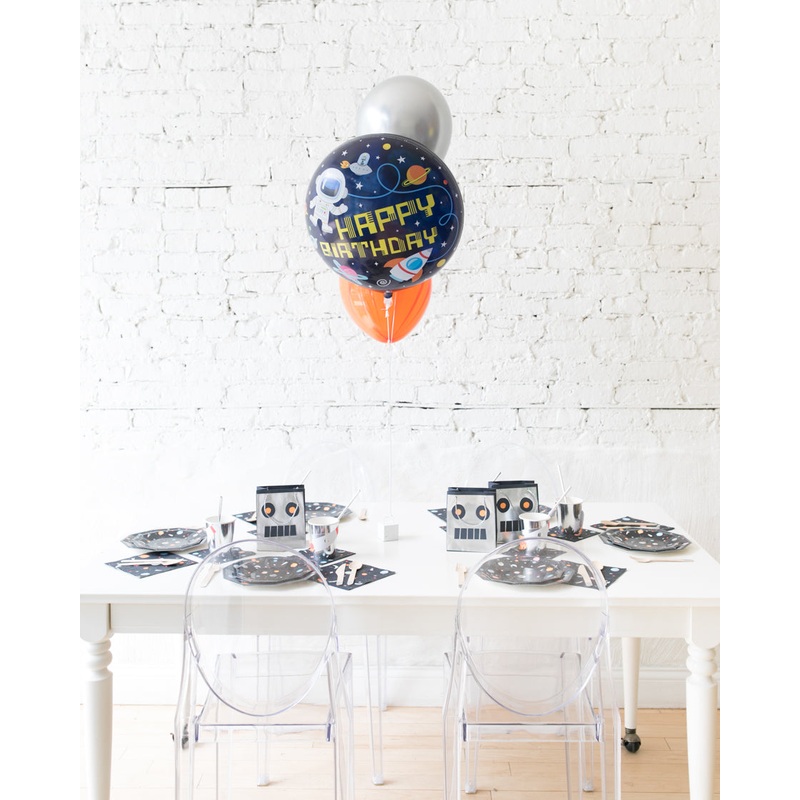 Space Theme Happy Birthday Foil and 11in Balloons Centerpiece - bouquet of 3
