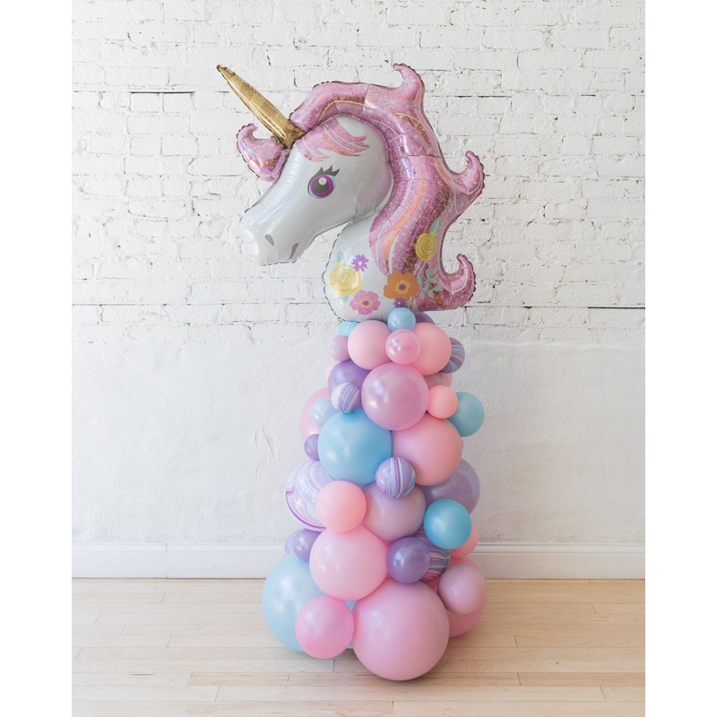 Unicorn Theme - Unicorn Foil Balloon Column - 4ft