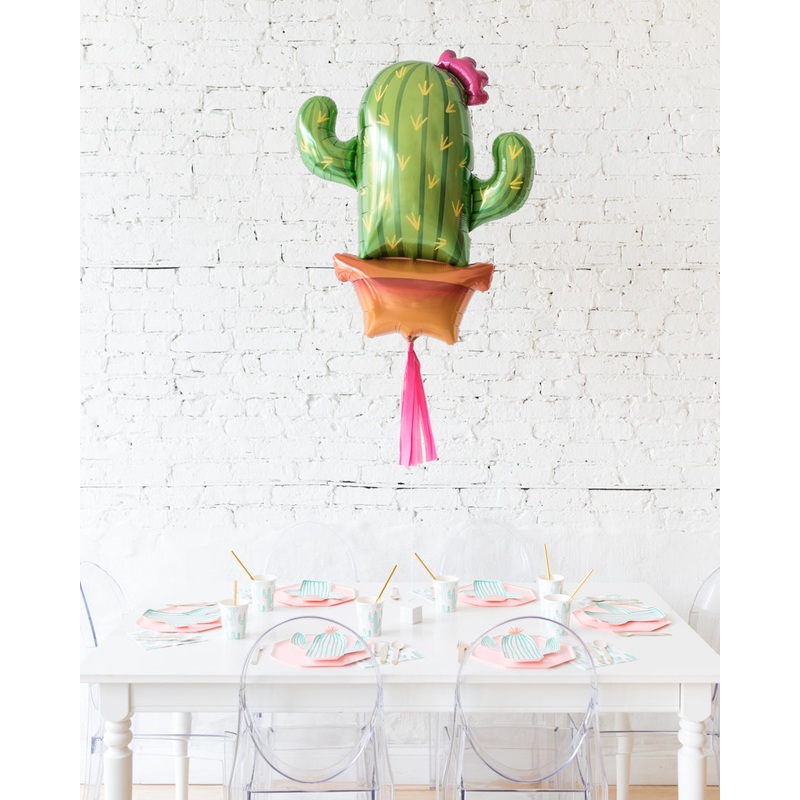 39in Cactus Foil Balloon with Bright Pink Skirt Centerpiece