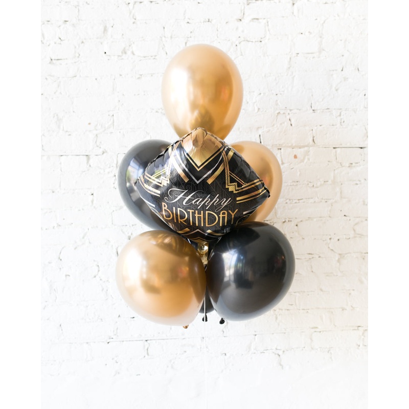 GIFT-Black and Gold Happy Birthday Balloon Bouquet