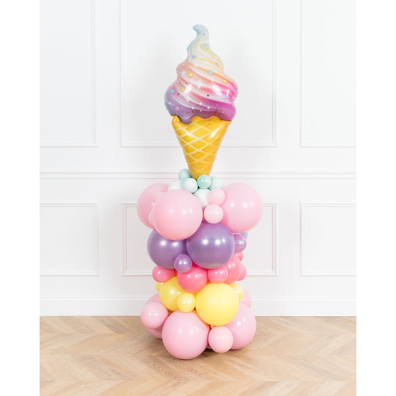 Sweet Treats Theme - Rainbow Swirl Ice Cream Foil Balloon Column - 4ft