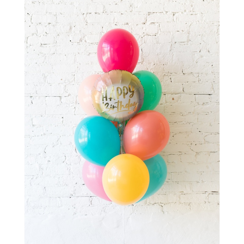 Tropical Time - Happy Birthday Foil and 11in Balloons - bouquet of 10