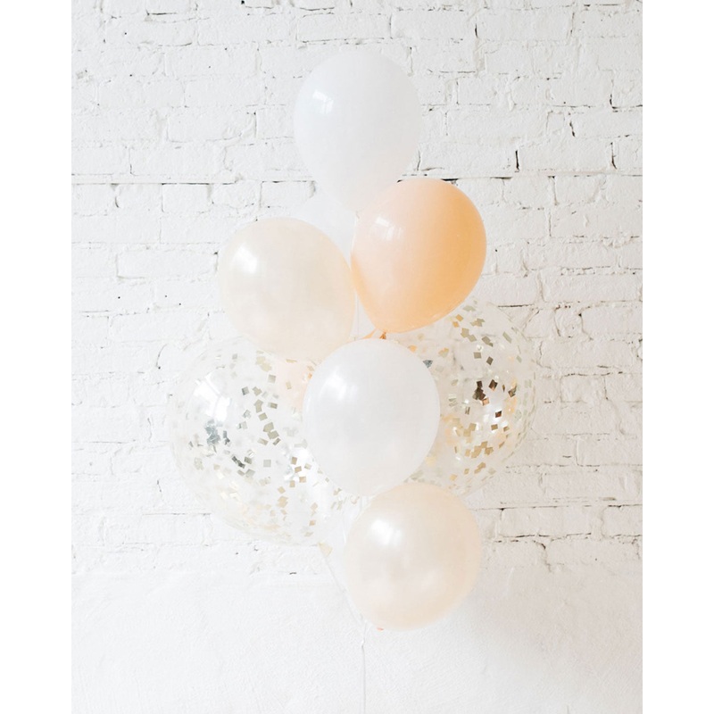 White and Blush Palette Confetti and 11in Balloons - bouquet of 10